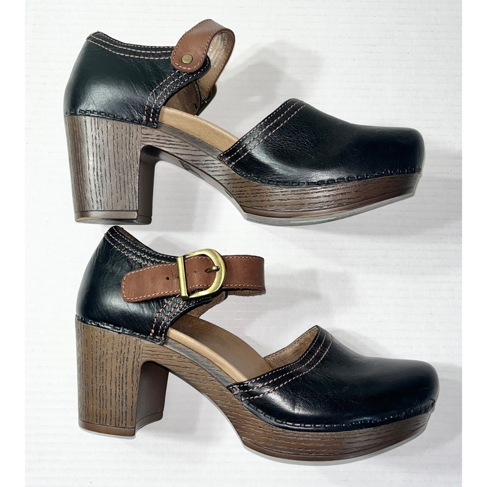 NWOB Darlene Mary Jane Clogs  Women 41 Black Brown Leather Block Heel Comfort